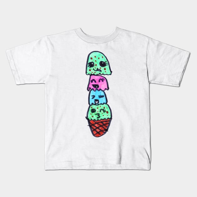 Ice Cream Art | Kids Fashion | Kids Drawing | 4 Scoops | Mint Chocolate Chip | Waffle Cone Kids T-Shirt by TheWillbreyShop
